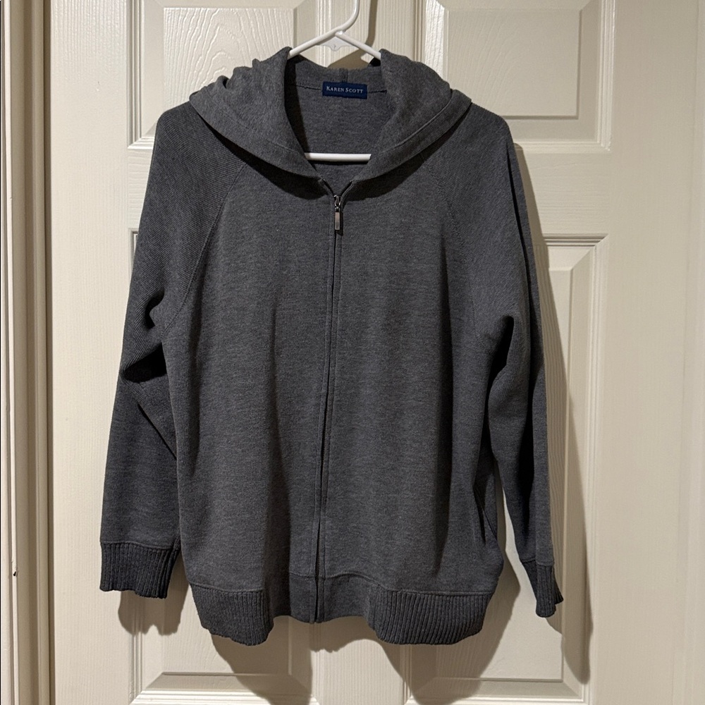 Karen Scott Heather Gray Zippered Sweatshirt with hoodie